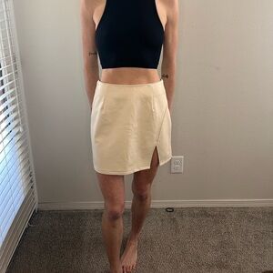 Nude leather skirt zip in the back